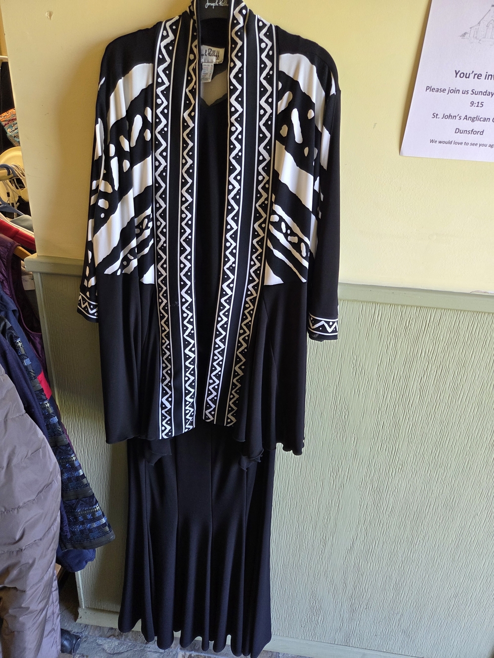 Joseph Ribkoff Elegant Black and White Geometric Trim Women’s Dress Set
